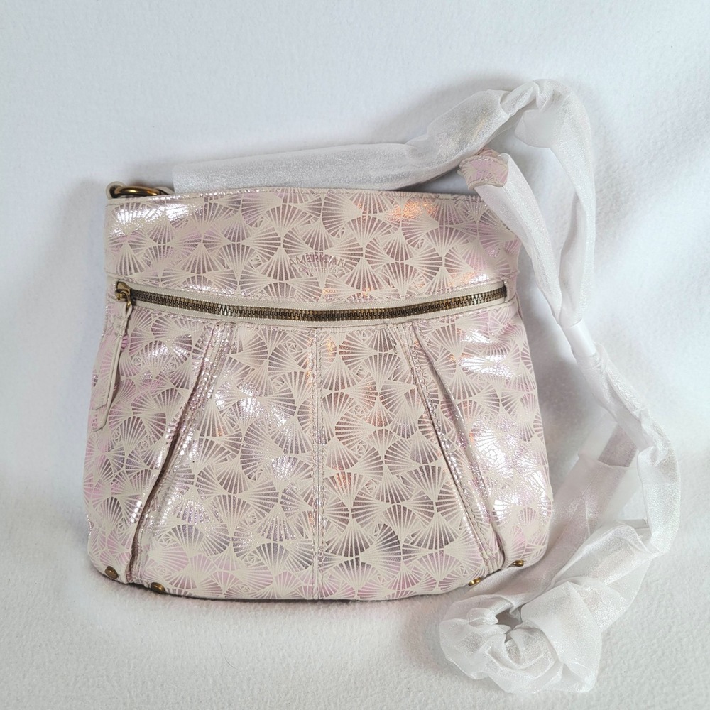 American Leather Co Womens Cypress Lavender Skies Leather Metallic Bag Pink